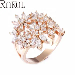 Rakol ZR2524 Fancy Rose Gold Pink Zircon Flower Gift Engagement Ring aura pink quartz For Women