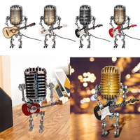 Microphone vintage Robot lampe jouer guitare bureau lampe à LED lumières Vintage Miniatures artisanat éclairage bureau décoration de la maison