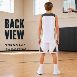 Uniforme de basket-ball personnalisé pour les jeunes, ensemble de maillot sans manches en maille respirante à col en V et short pour les tournois scolaires de basket-ball - Product Image 2