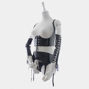 Zwart Lakleer Vrouwelijk Lichaam <span class=keywords><strong>Bondage</strong></span> 4-delige Set Sexy Harnas Korset Met Blote Buste Erotische Lingerie Voor Vrouwen - Product Image 2