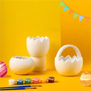 高品质现代复活节礼品项目蛋形陶瓷工艺儿童diy教育彩绘玩具