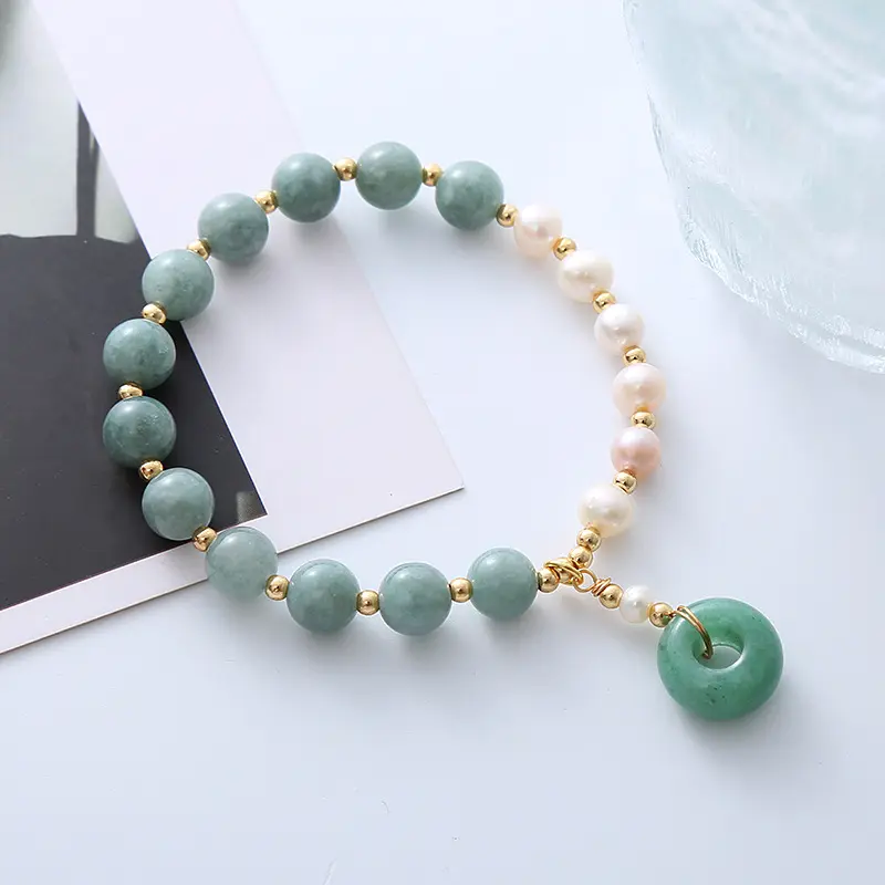 Großhandel natürliche grüne Jade Stein Perlen Armbänder Spleiß handgemachte natürliche Süßwasser Perle Jade Armband