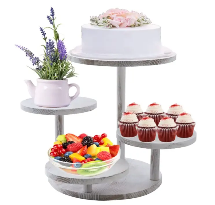 Wood Tiered Serving Trays Wooden Display Stand Tiered Tray Stand Dessert Tray Round Serving 4 Tier Cupcake or Cake Tower Stand