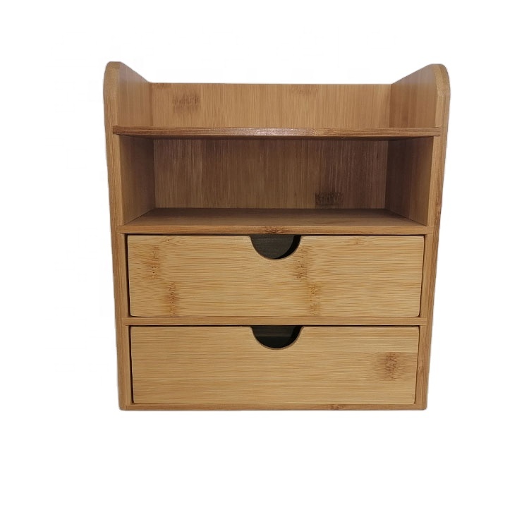 Bamboo 4 - layer double - drawer desktop shelf office storage cabinet multifunctional storage box