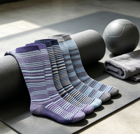 Chaussettes de sport montantes à rayures, à compression, avec bord côtelé, talon et bout renforcés, respirantes, pour la course, violet, bleu, gris, lot de 6