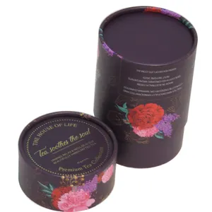 Custom Eco friendly Carton Cylinder Kraft Paper Round Box Cardboard tea Boxes Packaging Tube paper for tea collection