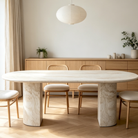 Table ovale en quartzite Taj Mahal avec surface en cuir, design moderne personnalisé, table à manger Taj Mahal