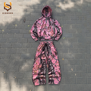 Sudadera con capucha y cremallera personalizada de algodón 100% de alto gramaje, estilo vintage, camuflaje Real Tree, conjunto de sudadera corta y pantalones de chándal para hombre - Product Image 1