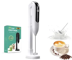 カスタムロゴ充電式ミルク泡立て器ハンドヘルドコーヒーフォームメーカー、USB統合充電スタンドミニ電気ドリンクミキサー付き