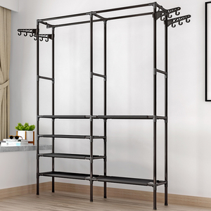 Multifunctional Portable Closet <b>Wardrobe</b> with Hanging Rod Metal Fabric PP for Living Room Standing Type Installation - Product Image 1