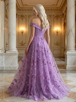 Robe de soirée florale 3D papillon en gros, épaules dénudées, coupe trapèze, mi-mollet, pour mariage et fête, directement de l'usine