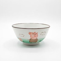 Lot de bols à manger en céramique et porcelaine, motif dessin animé, pour petit-déjeuner, motif animal mignon, bol à ramen sous-glaçuré, vaisselle personnalisable avec logo