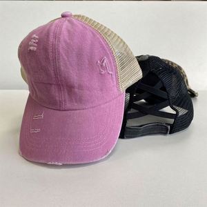 High Pony Tail <b>Caps</b> Hats With Custom Logo 6 Panels <b>Blank</b> Cotton Mesh Ponytail Vintage Trucker Hats <b>Caps</b> - Product Image 5