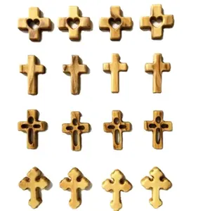 Pendentif croix en bois d'olive véritable, 1 pièce, pour collier cadeaux religieux