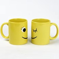 Vente en gros directe d'usine, tasses à café en céramique avec émoticônes souriantes, tasses en céramique jaunes, tasses à lait pour cadeau de fête