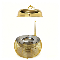 Plat à chafing dish de luxe 8L doré suspendu avec couvercle en verre, base ronde moderne en fil métallique, chauffe-plats de buffet en acier inoxydable