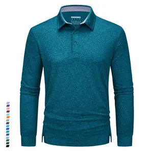 도매 사용자 정의 야외 긴 소매 폴로 셔츠 남성 골프 낚시 셔츠 3 버튼 전술 풀오버 캐주얼 스포츠웨어