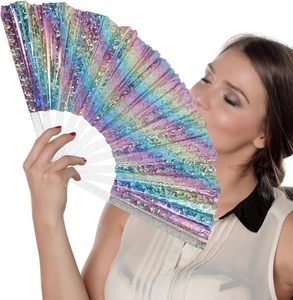 Éventail pliant de 13 pouces à surface réfléchissante holographique, aux couleurs vives et brillantes, pour fêtes, mariages et festivals de musique - Product Image 6