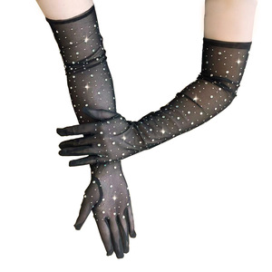 Gants d'étiquette pour femmes Sexy Rhinestones Full Finger Gloves Flash <span class=keywords><strong>Diamond</strong></span> Fishnet Dance Cosplay Party Nightclub Long Glove - Product Image 2