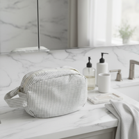 Trousses de maquillage à fermeture éclair en coton rayé, design simple, sacs promotionnels publicitaires pour voyage, pochettes de toilette à fermeture éclair