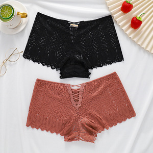 Promotion : Culotte string sexy haut de gamme en dentelle tricotée respirante pour femme, grande taille, avec découpes croisées - Product Image 5