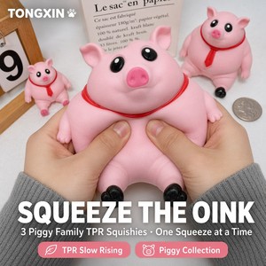 Lot de 3 Figurines <span class=keywords><strong>Cochon</strong></span> Famille TPR Squishy à Remontée Lente, Jouet Anti-Stress à Presser, Cadeau de Collection pour Bureau, Vente en Gros TONGXIN - Product Image 2