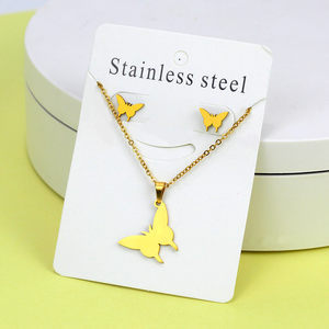 Conjunto de Joyería Minimalista de Acero Inoxidable con Baño de Oro de 18K, Diseño de Corazón Cristiano Simple, Collar y Aretes, Regalo para Bodas y Fiestas - Product Image 4