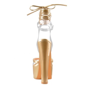 Sandalias de Tanga con hebilla en el tobillo y cordones con correa transparente y <span class=keywords><strong>plataforma</strong></span> dorada para mujer - Product Image 5