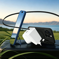 Chargeur rapide 65W avec câble rétractable, prise EU, chargeur mural USB-C PD3.0 pour montre connectée, ordinateur portable, tablette, téléphone portable