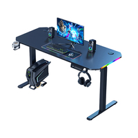 Bureau de jeu ergonomique à réglage manuel Bureau de jeu pour ordinateur RGB Tables de jeu avec porte-gobelet et crochet pour casque d'écoute