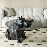 2025 prix usine conception animale Table à thé ronde salon moderne table basse hippopotame en verre trempé