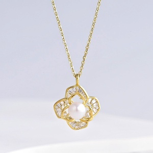 Collier en argent 925 plaqué or jaune géométrique, style vintage simple, perle d'été, pour femmes - Product Image 5