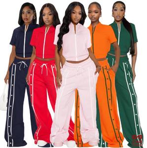9479 New Sports <b>Strap</b> Buckle Loose Pocket Wide Leg Pants Zipper Twopiece Set - Product Image 2