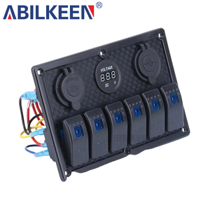 5 broches 6 gangs voiture bateau marin RV LED interrupteur <span class=keywords><strong>à</strong></span> <span class=keywords><strong>bascule</strong></span> fusible <span class=keywords><strong>Double</strong></span> panneau USB avec disjoncteur voltmètre pour voiture bateau bleu - Product Image 4