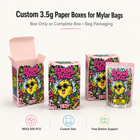 Sacs Mylar personnalisés 3,5g à faible MOQ avec boîtes en papier, impression de logo multi-éditions, support de conception gratuit pour les marques d'emballages de produits à base de plantes