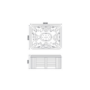 Bañera de Hidromasaje de Acrílico Rectangular para Spa, Fabricada en China, 2690x2090x930mm, para Exteriores - Product Image 4