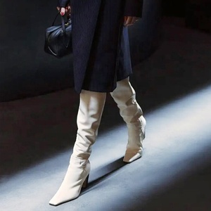 Botas Altas de Cuero Genuino para Mujer, Talla Grande 46, Ajuste Ancho, Tacón Grueso, Cremallera Lateral, Botines Personalizados - Product Image 4