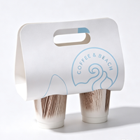 Support à café double tasse personnalisé en papier, motif vague minimaliste, portable, pour thé au lait à emporter, avec poignée, impression de logo personnalisée