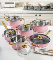 Ensemble de Cuisson de 6 Pièces en Acier Inoxydable Rose : Casseroles Antiadhésives, Marmite, Faitout et Poêle à Frire