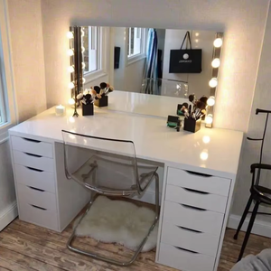 Cổ phiếu trong U. S sang trọng bằng gỗ phòng ngủ Bộ Sơn bóng cao 7 ngăn kéo bàn trang điểm 2022 gỗ sang trọng trang điểm Vanity bảng thiết lập - Product Image 3