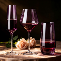 Verres à vin en cristal violet faits à la main de haute qualité, ensemble de 3 pièces, pour whisky et vin rouge, compatibles lave-vaisselle, capacité de 300 ml