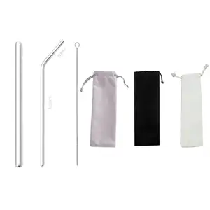 2023 Sellers Reusable Metal Transponder Chipeel Portable Silver Bag for Bar Accessories for Kids Drink Straw Set 1 Piece