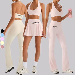 Ensemble Sport <span class=keywords><strong>Femme</strong></span> survêtement de course ensemble d'entraînement Legging évasé Logo personnalisé soutiens-gorge de sport deux pièces ensemble de gymnastique pour femmes - Product Image 1