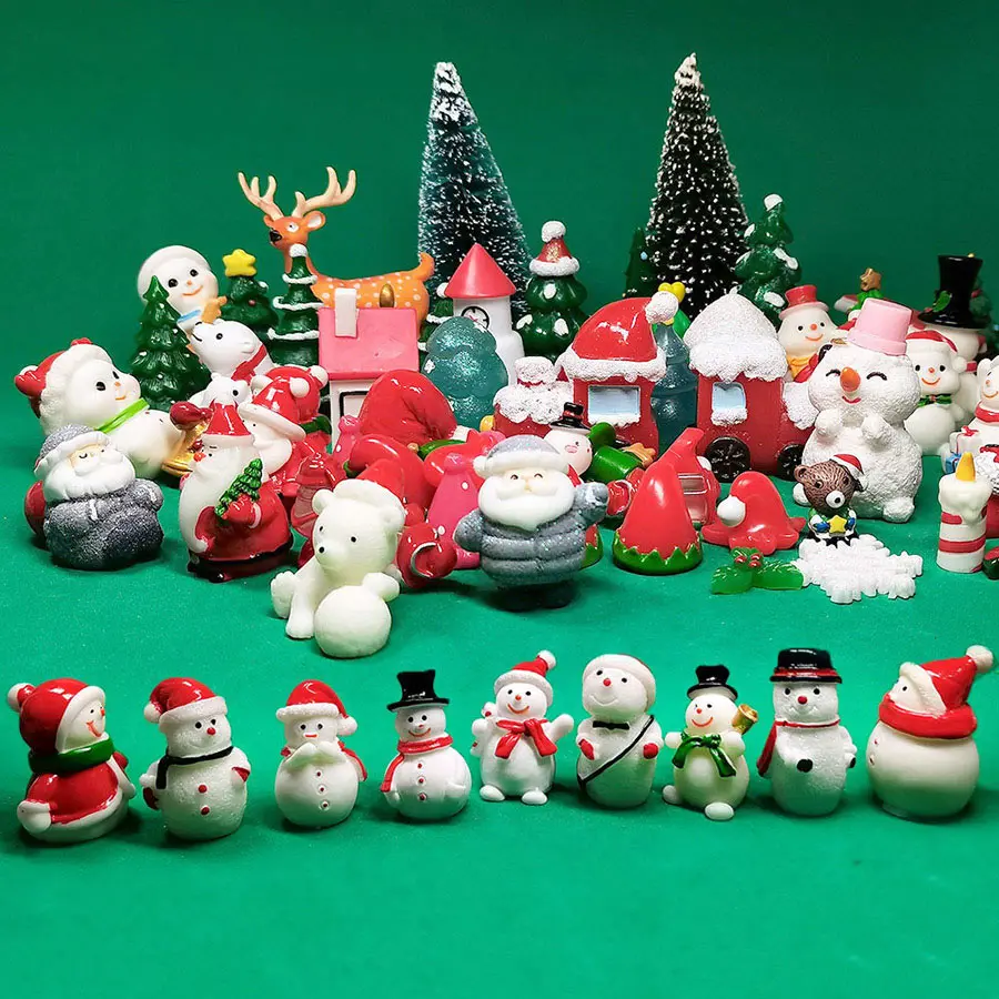 Kotak hadiah boneka salju Santa Claus Tahun Baru 2024 persediaan ornamen taman patung Resin Dekorasi mainan pohon Natal miniatur