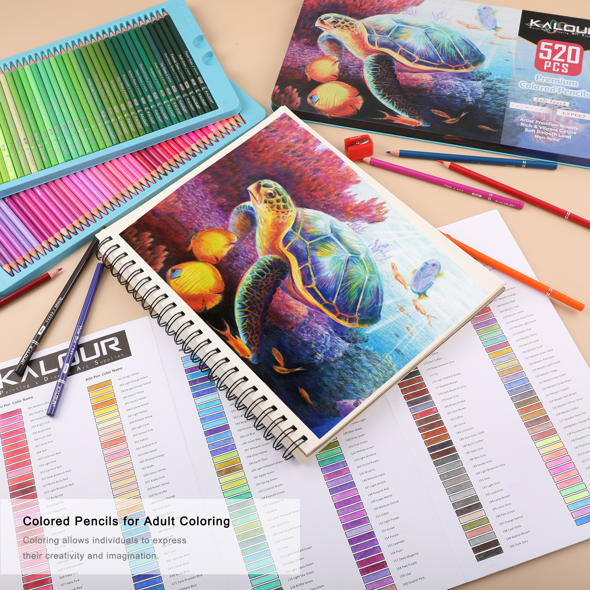 KALOUR 520 Colored Pencil Set in Tin Box - Premium Sketching and