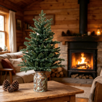 Sapin de Noël artificiel réaliste de 90 cm pour table, pré-éclairé, vert floqué, mini sapin de Noël de 90 cm pour bureau, décoration de la maison