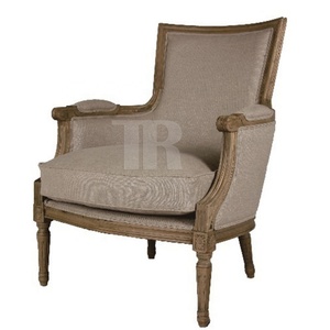 French Chaise De Sofa Wood Frame Natural Upholstered Seats Fabric Classic Bedroom <b>Arm</b> Single Sitting Sofa <b>Chair</b> - Product Image 1