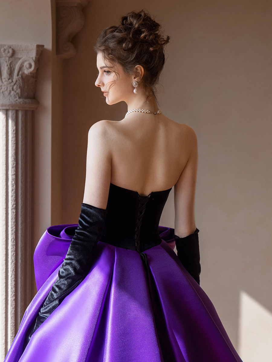 Black Velvet & Pink Satin A-line Prom Gown For Women Black Velvet & Pink Satin A-line Prom Gown For Women