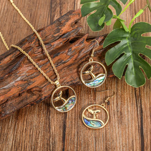 Nuova alta qualità <span class=keywords><strong>hawaii</strong></span> carino placcatura oro coda di pesce e onda rotonda collana pendente orecchini gioielli di moda set all'ingrosso - Product Image 5