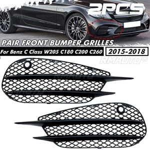 สำหรับเมอร์เซเดส-เบนซ์ ซี คลาส W205 C180 C200 C260 ปี 2015 2016 2017 2018 กระจังหน้าสีดำ ฝาครอบไฟตัดหมอก - Product Image 1